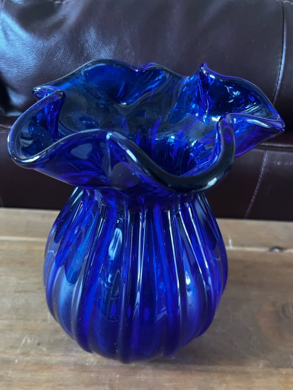 Cobalt Blue Ruffled Glass Vase - Vintage. Absolutely beautiful and perfect cond.